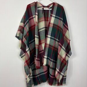 Quagga Plaid Sweater Wrap Womens One Size Poncho Dolman Sleeve Neutral Tone
